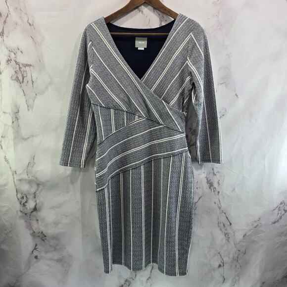 Anthropologie Dress Womens Medium Blue White Striped Mini Maeve V Neck Stretch - Picture 1 of 12